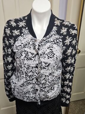 Free People Black & White Floral Bomber Jacket